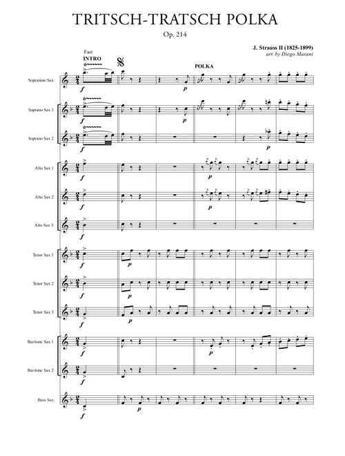 Tritsch-Tratsch Polka for Saxophone Ensemble (Arr. Diego Marani) - J. Strauss II (Woodwind Ensemble)