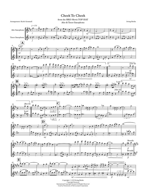 Cheek To Cheek (Arr. Keith Gemmell) - Fred Astaire (Woodwind Ensemble)