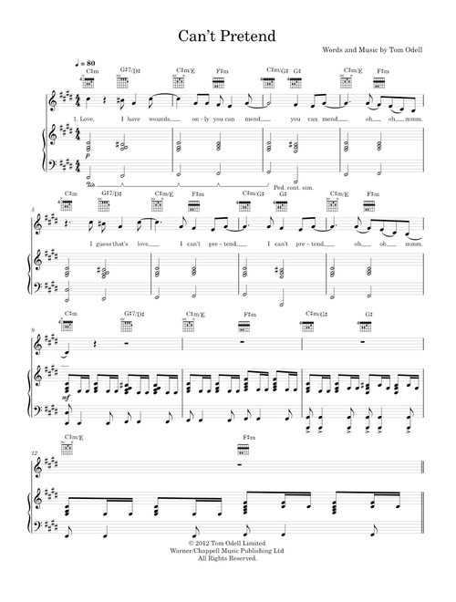 Can't Pretend - Tom Peter Odell (Piano-Voice-Guitar)