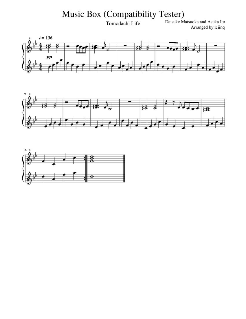 Music Box (Compatibility Tester) Sheet Music for Piano (Solo) easy