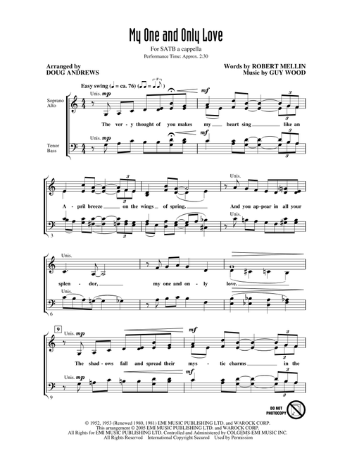 My One And Only Love (arr. Doug Andrews) - Guy Wood, Robert Mellin (Choral, SATB)