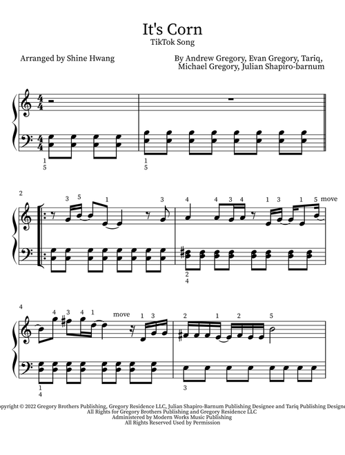 It's Corn (Arr. Shine Hwang) - The Gregory Brothers (Piano Solo)