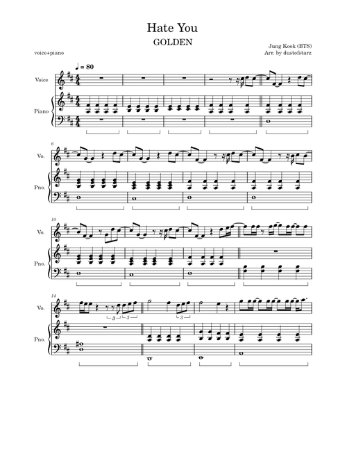 Hate You – BTS Jungkook (vocal+piano)