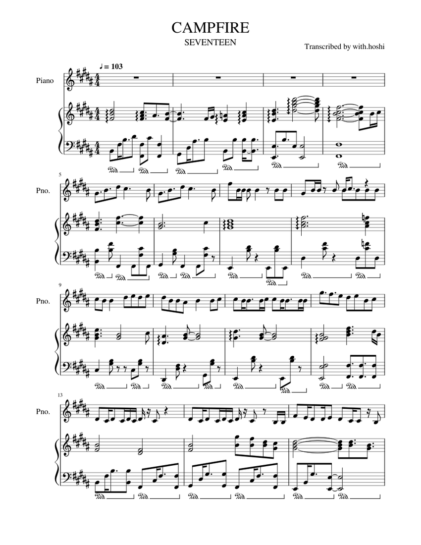 Seventeen - Campfire (piano+voice) Sheet Music for Piano