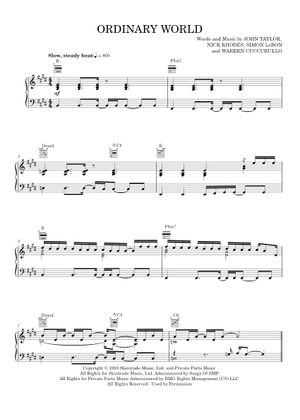 Duran Duran - Ordinary World Sheet Music for Piano (Solo