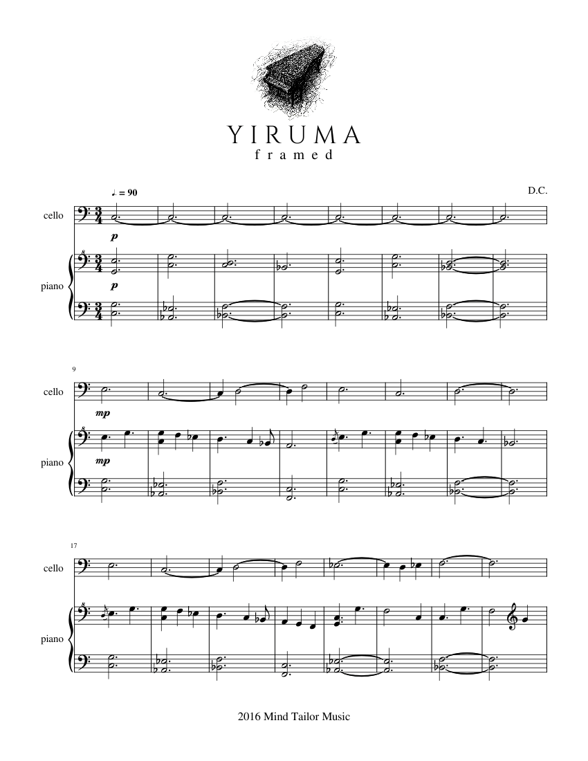 Yiruma – Framed Sheet Music for Piano, Violin, Viola, Cello (String ...
