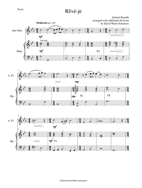 Rêvé-je (Am I Dreaming?) for alto flute and harp (Arr. David Warin Solomons) - Gabriel Bataille (Instrumental Duet)