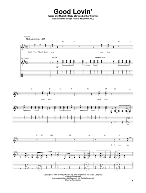 Good Lovin' - The Young Rascals (Guitar Tab)