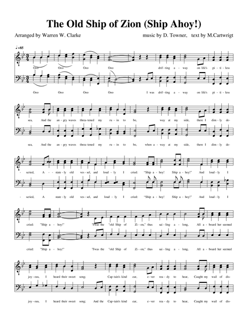 The Old Ship of Zion (Ship Ahoy!) (Arr. Warren W. Clarke) - music by D. Towner, text by M. Cartwrigt (Choral, TTBB)