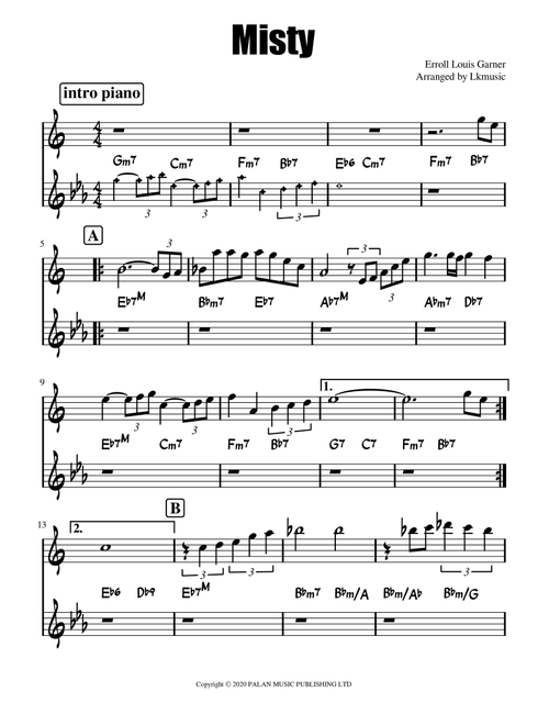 Misty (Arr. Lkmusic) - Erroll Louis Garner (Alto Sax and Piano)