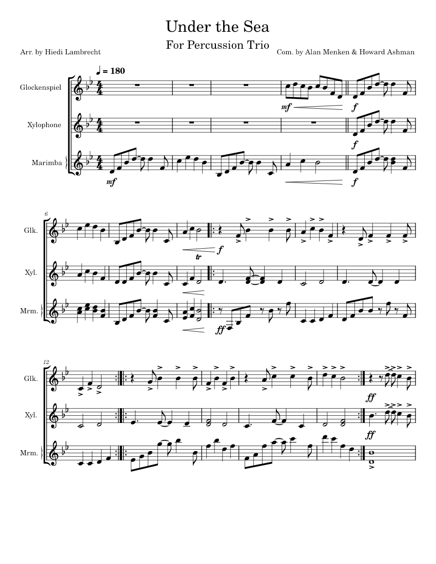 Under The Sea (from The Little Mermaid) Alan Menken Sheet music for