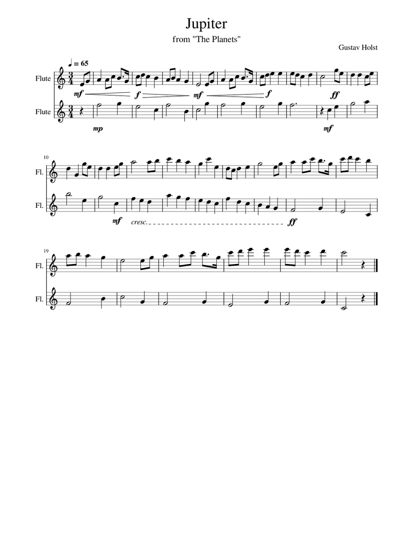 Jupiter, The Bringer Of Jollity Gustav Holst Jupiter_FluteDuet Sheet