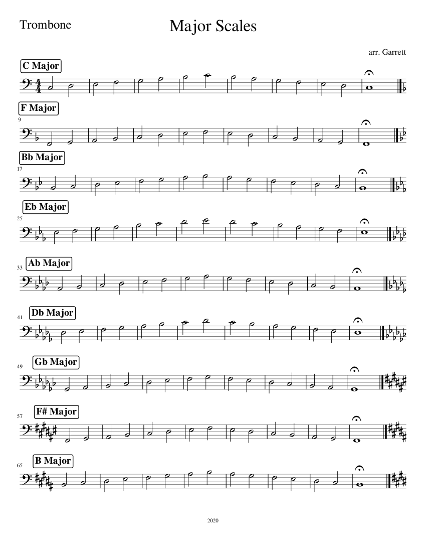 trombone scale chart with positions