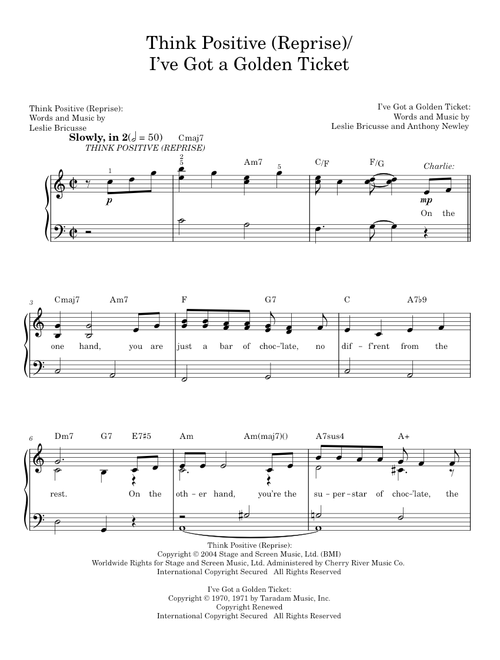 Think Positive (Reprise) - Leslie Bricusse, Willy Wonka (Easy Piano)