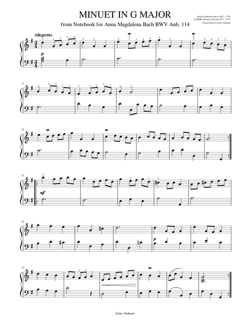 Minuet in G major, BWV Anh.114 – Johann Sebastian Bach MINUET IN G MAJOR