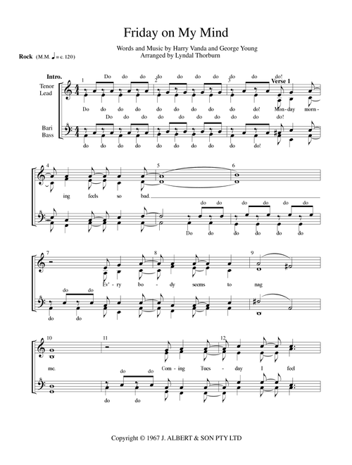 Friday On My Mind (Arr. Lyndal Thorburn) - Easybeats (Choral, SSAA)