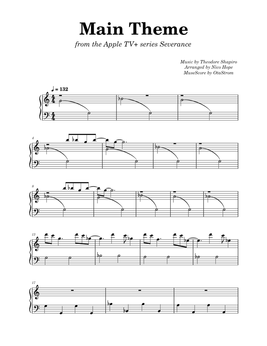 Severance Main Theme Theodore Shapiro Sheet music for Piano (Solo