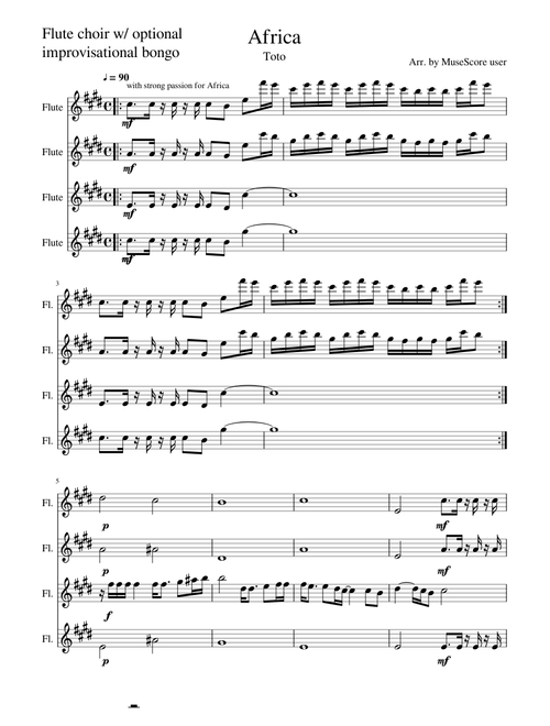 Africa by Toto for Flute ensemble/choir/quartet