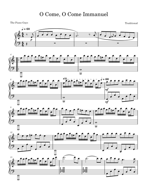 O Come, O Come, Emmanuel based on the recording on by The Piano Guys