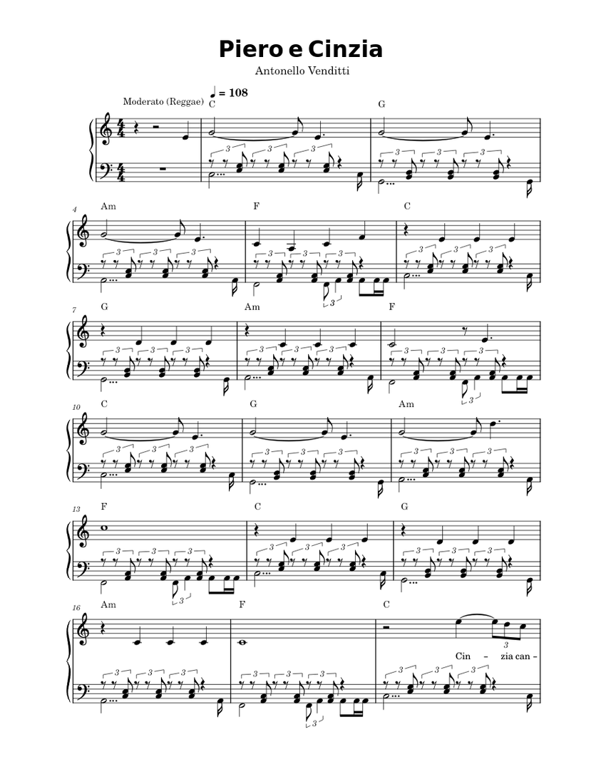 Piero E Cinzia Antonello Venditti Sheet music for Piano (Solo) Piero E Cinzia Antonello Venditti Sheet music for Piano (Solo)