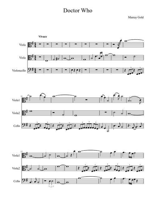Doctor Who Theme Song for 2 viola and cello