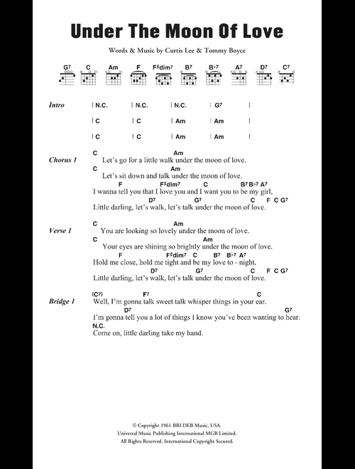 Under The Moon Of Love - Curtis Lee (Guitar Chords-Lyrics)