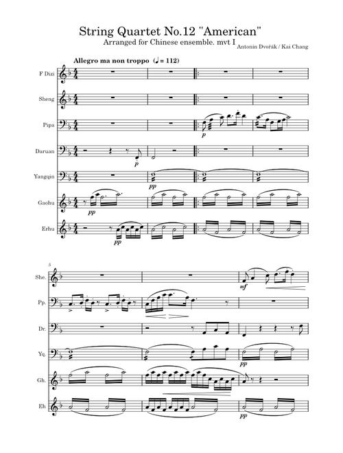 String Quartet No.12, Op.96 (“American”), arr. Chinese ensemble, mvt I. Allegro ma non troppo
