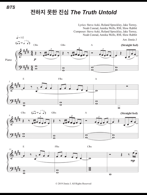 The Truth Untold (Arr. Jinnie J) - Annika Wells, Nam Jun Kim, Steve Aoki (Piano Solo)