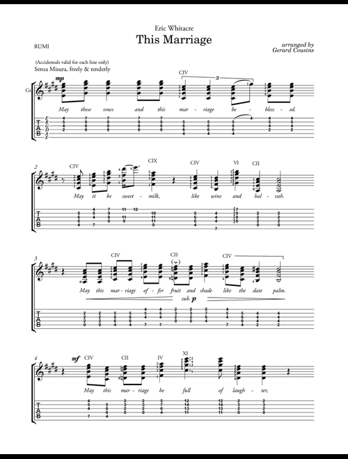 This Marriage (arr. Gerard Cousins) - Eric Whitacre, Jaiai Al-Din Rumi (Solo Guitar)