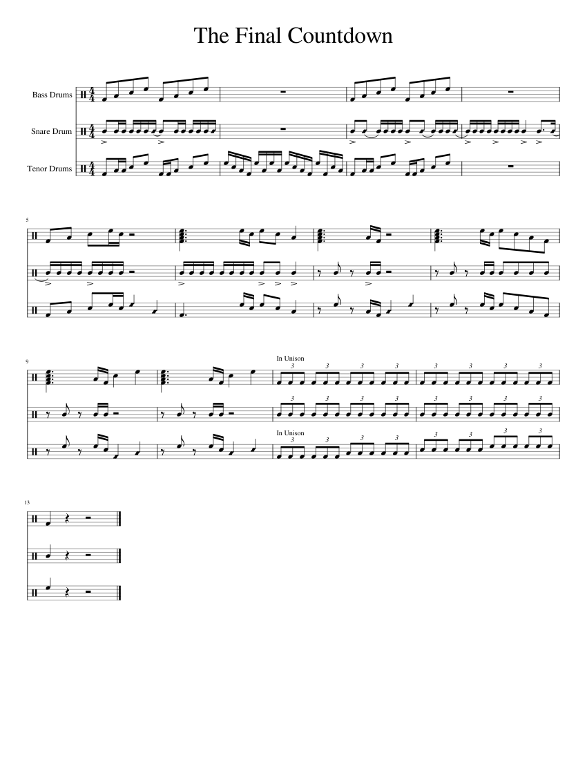 The Final Countdown Cadence Final Sheet music for Snare drum, Tenor ...