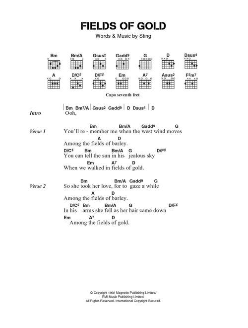 Fields Of Gold - Eva Cassidy, Sting (Guitar Chords-Lyrics)
