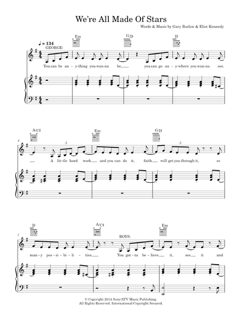 We're All Made Of Stars (from 'Finding Neverland') - Eliot Kennedy, Gary Barlow (Piano-Vocal-Guitar (Piano Accompaniment))