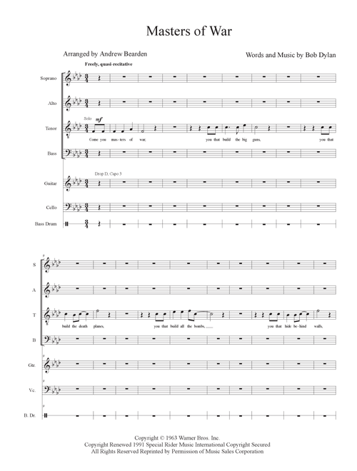 Masters Of War (Arr. Andrew Bearden) - Bob Dylan (Choral, SATB)