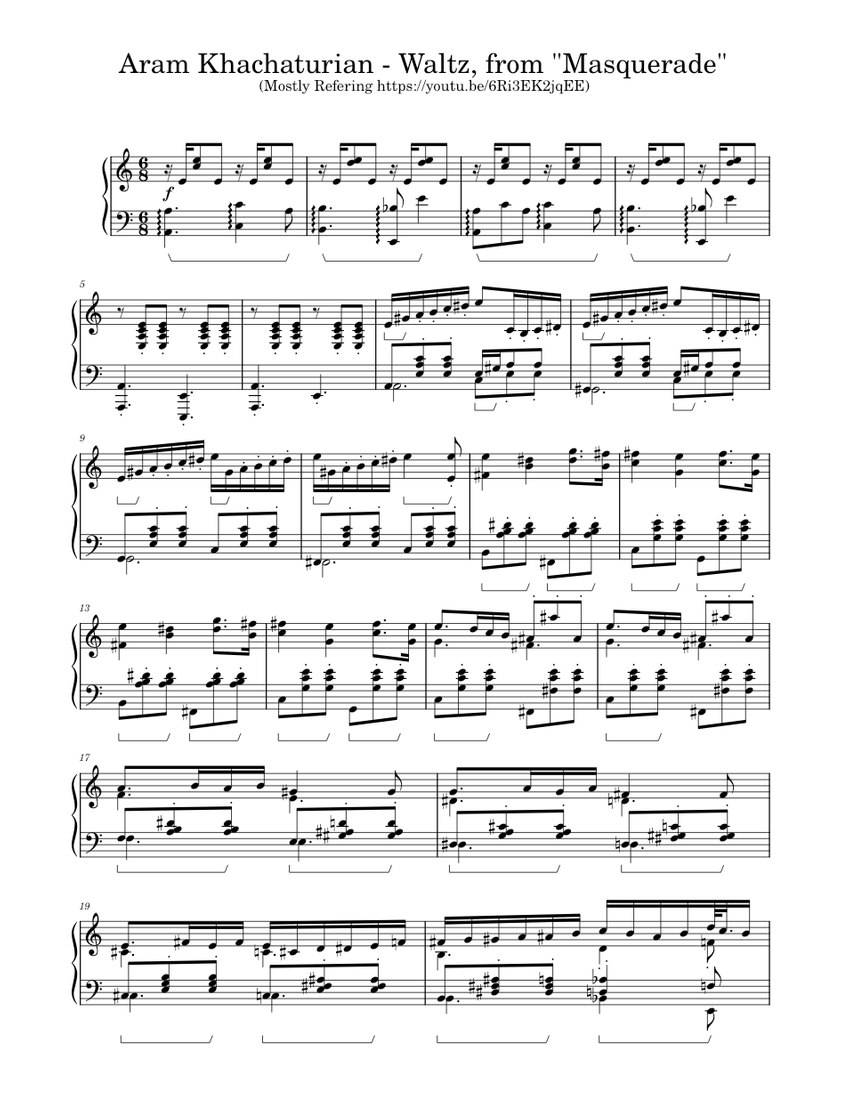 Waltz, from "Masquerade" Aram Khachaturian Sheet music for Piano