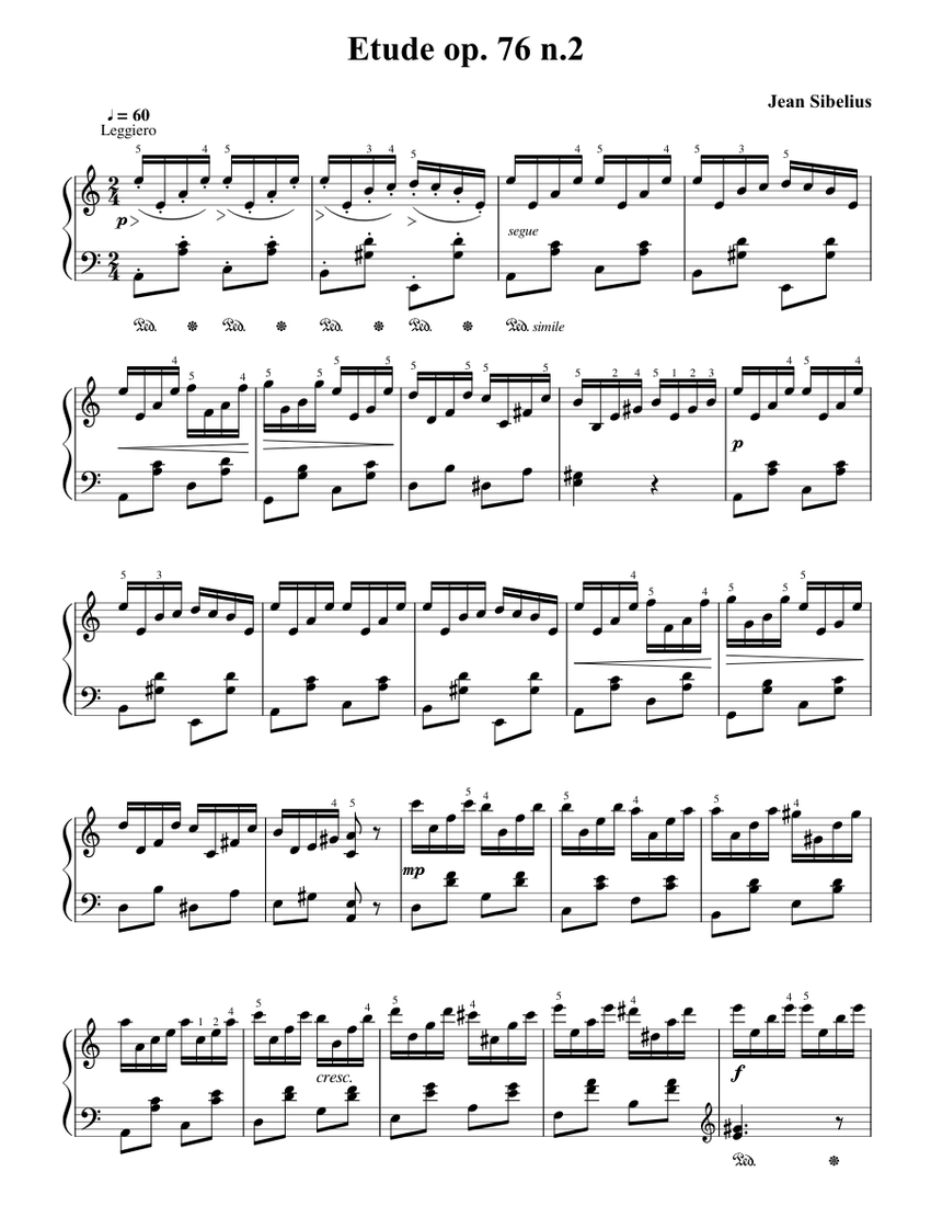 Jean Sibelius - Etude op. 76 n.2 Sheet Music for Piano (Solo