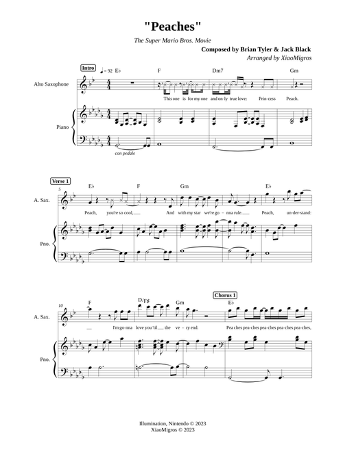 Peaches - The Super Mario Bros. Movie | Alto Saxophone & Accompaniment