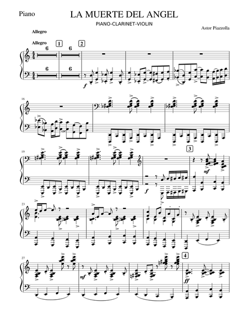 Fortepian- Astor Piazzolla - La Muerte del Angel -musescore-