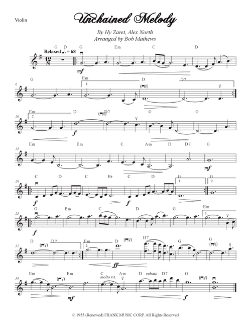Unchained Melody (Arr. Bob Mathews) - Al Hibbler (Violin and Piano)