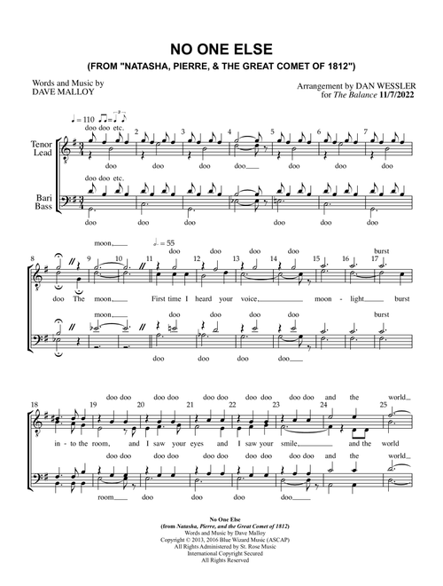 No One Else (Arr. Dan Wessler) - Dave Malloy (Choral, TTBB)