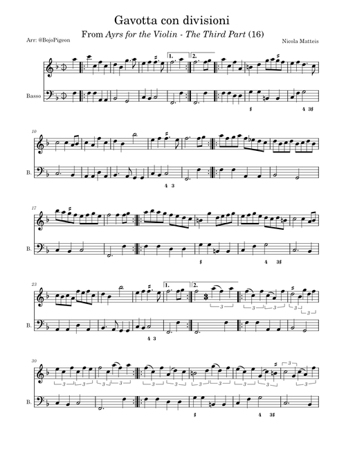 Ayrs for the Violin: The Third Part: Gavotta con divisioni – Nicola Matteis