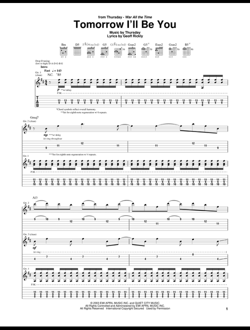 Tomorrow I'll Be You - Thursday (Guitar Tab)