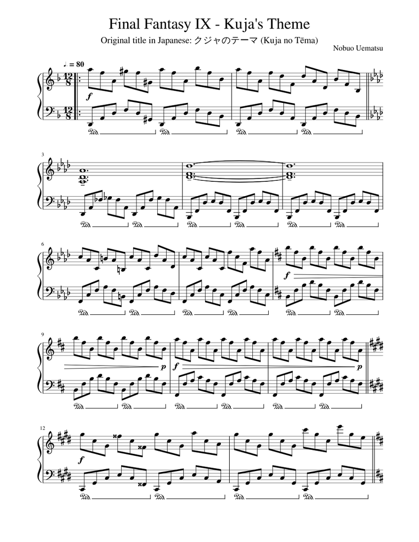 Final Fantasy IX - Kuja's Theme Sheet Music for Piano (Solo