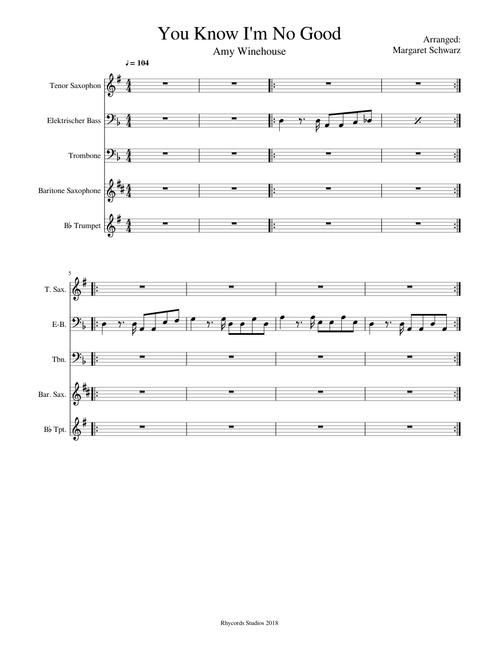 You Know I'm No Good - Amy Winehouse Trumpet, Trombone, Tenor Sax, Bari Sax, Bass