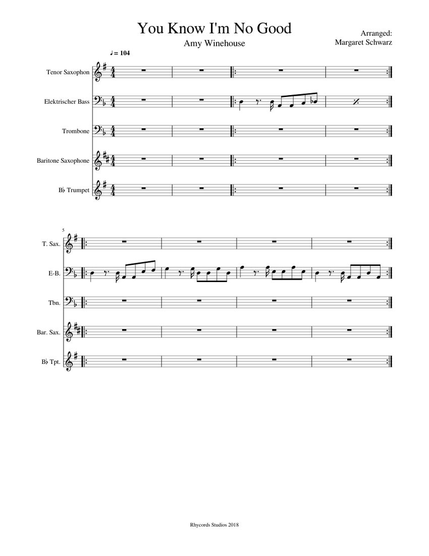 You Know I'm No Good - Amy Winehouse Trumpet, Trombone, Tenor Sax