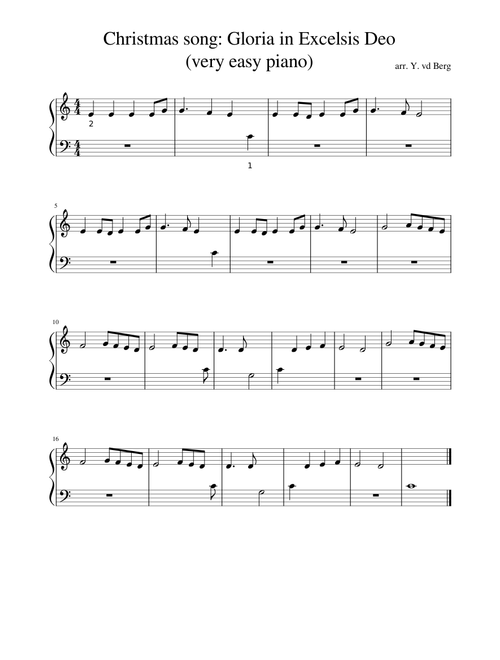 Christmas song: Gloria in Excelsis Deo for Beginner Piano