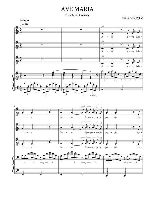 Ave Maria by William Gomes arr. for choir 3 voices SSA