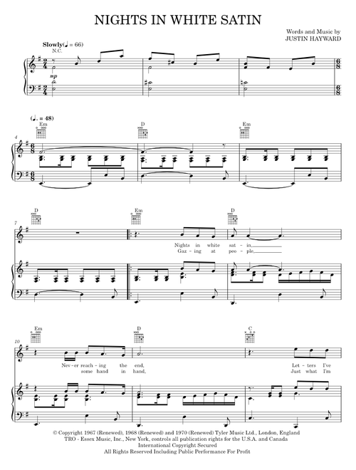 Nights In White Satin - The Moody Blues (Piano-Vocal-Guitar)