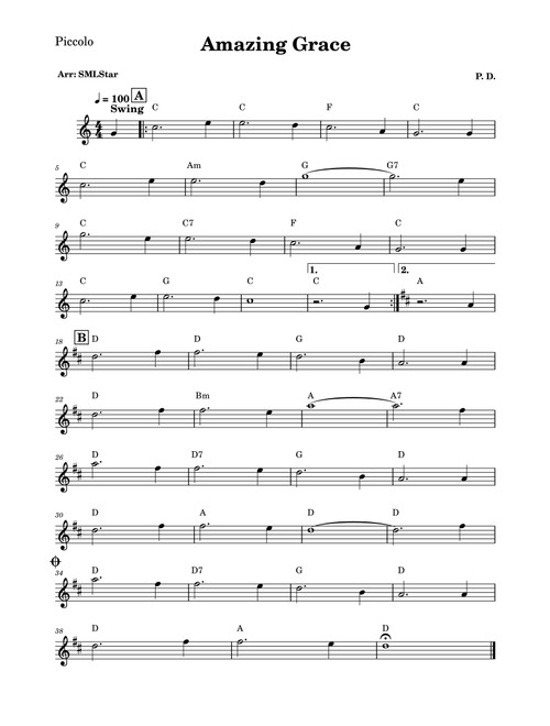 Amazing Grace (Arr. SMLStar) - P D (Flute Solo)