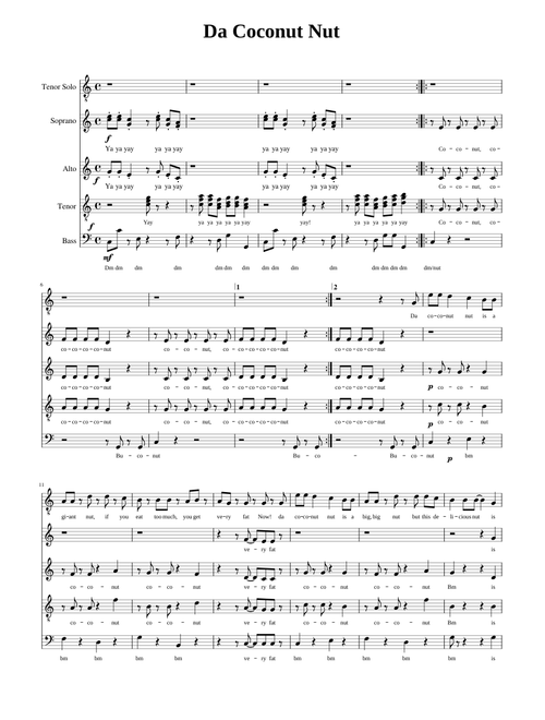Da Coconut Nut || SATB Free Music Sheet