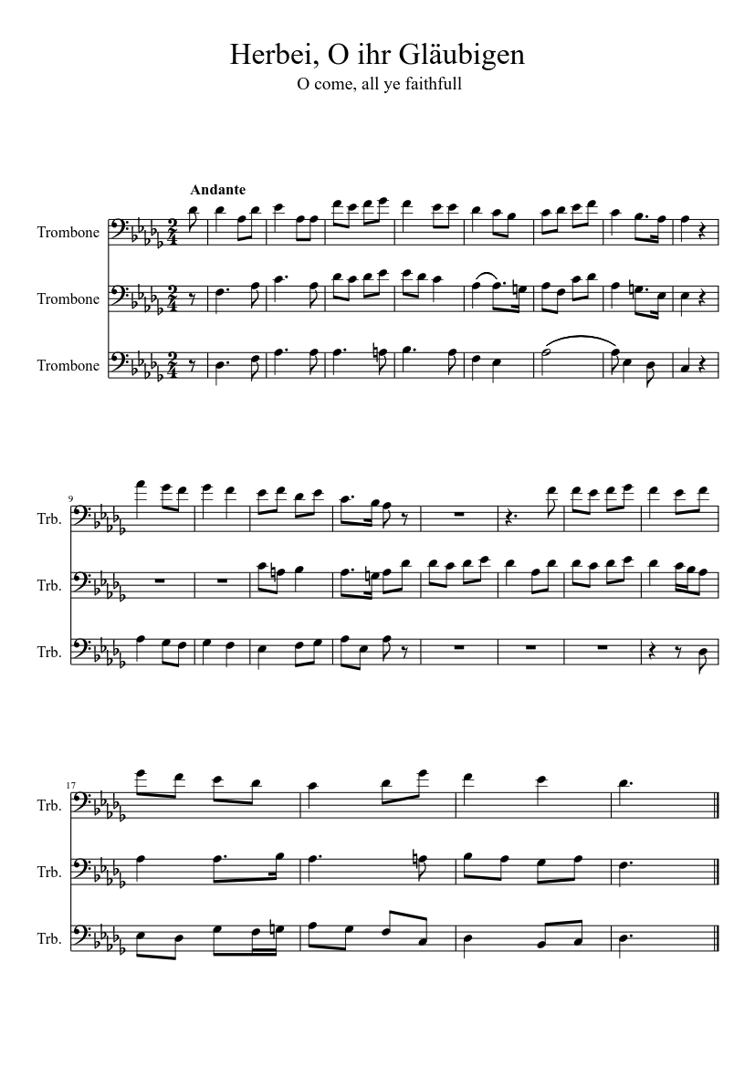 Herbei, O ihr Gläubigen Sheet music for Trombone (Mixed Trio